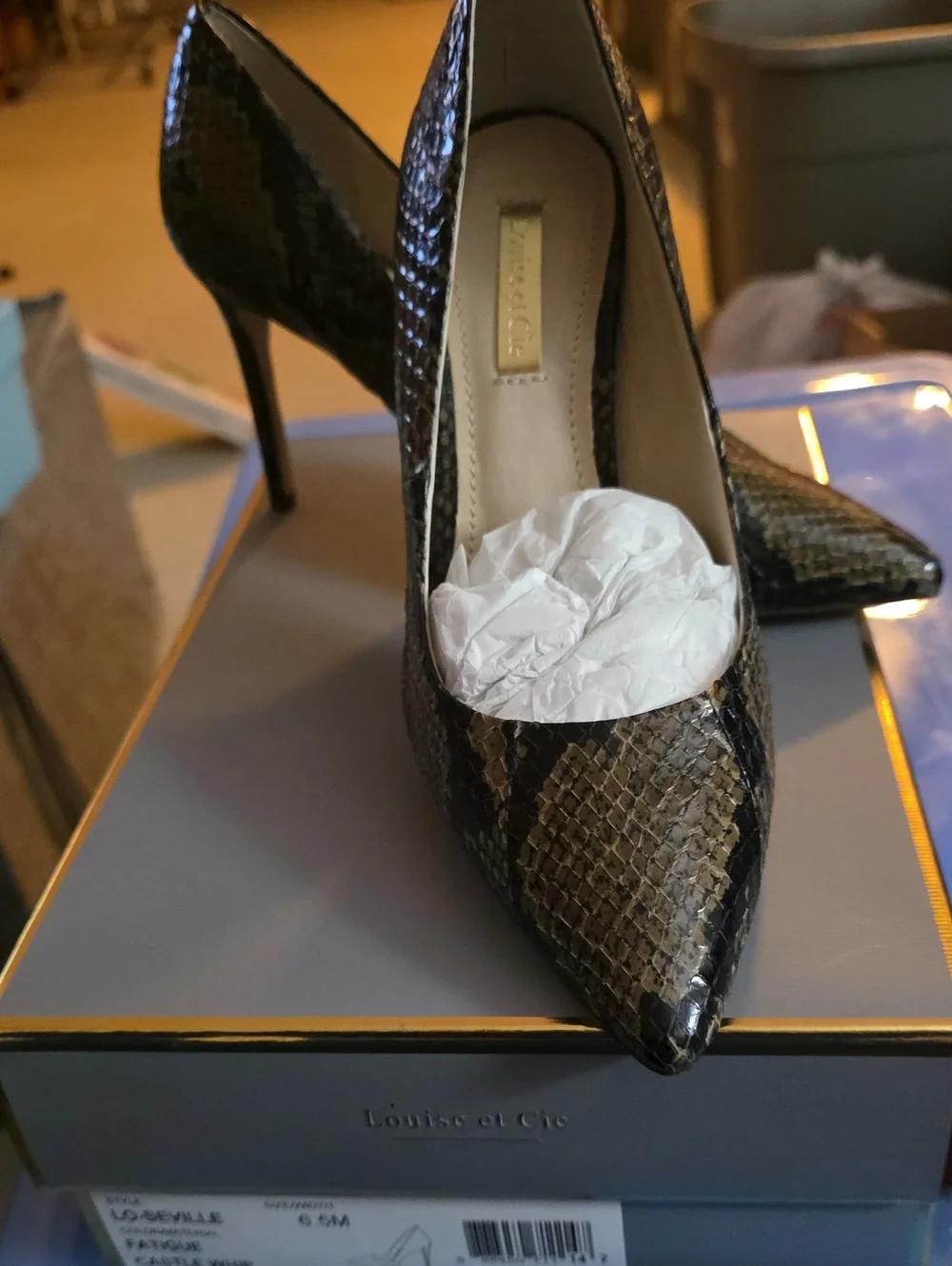 Louise et Cie Black and Brown Snake-Print Pointed Toe Pumps